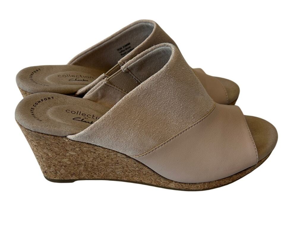 Clark's Collection Lafley Wave Leather Wedge Sandals Women's Size 7B Blush